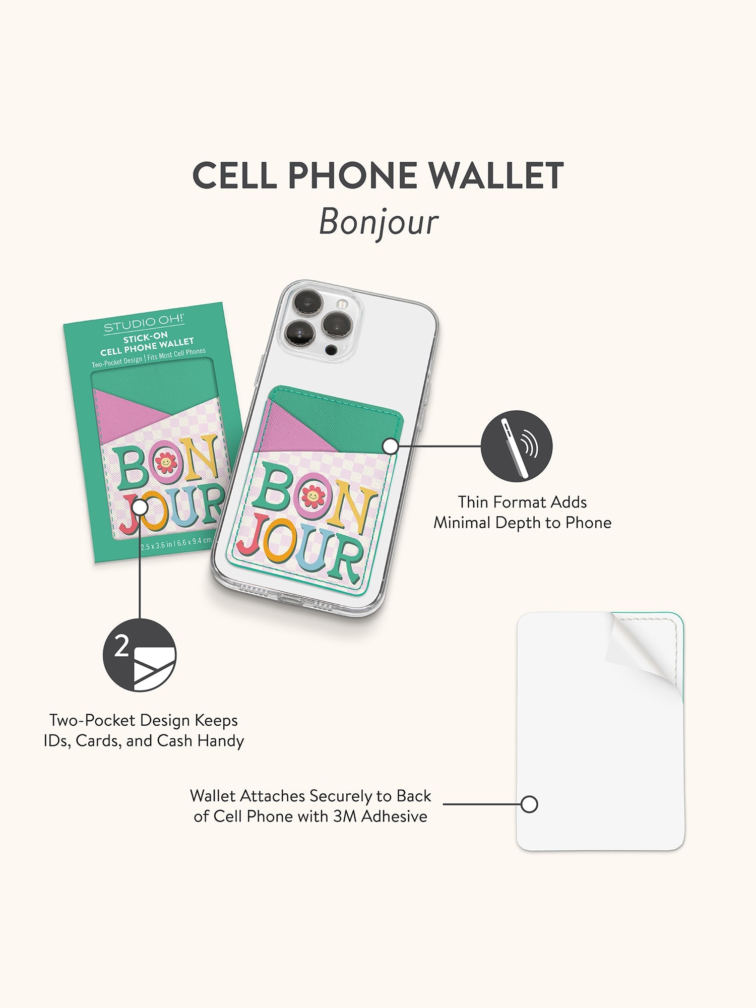Bonjour Stick-On Cell Phone Wallet
