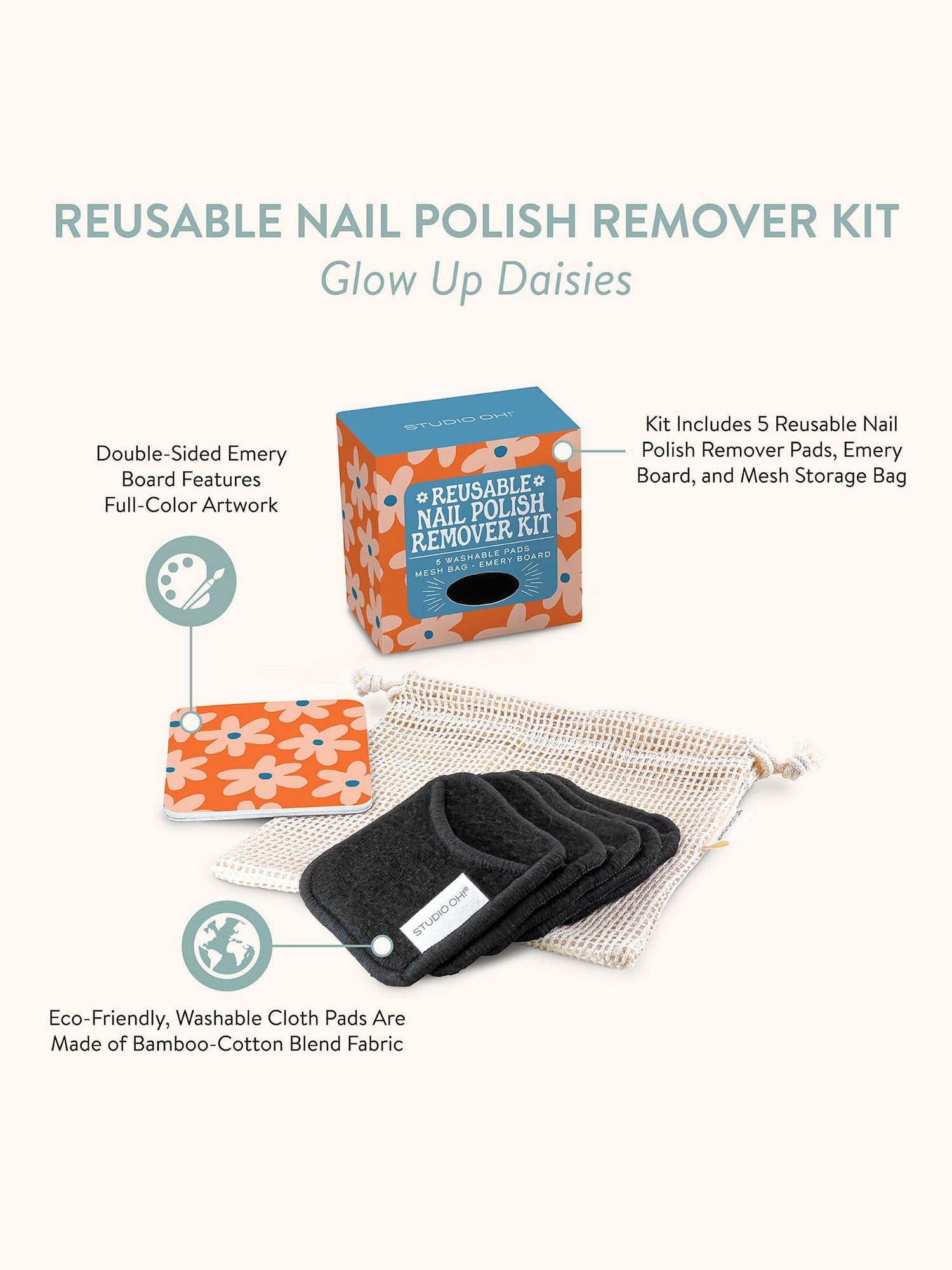 Glow Up Daisies Reusable Nail Polish Remover Kit
