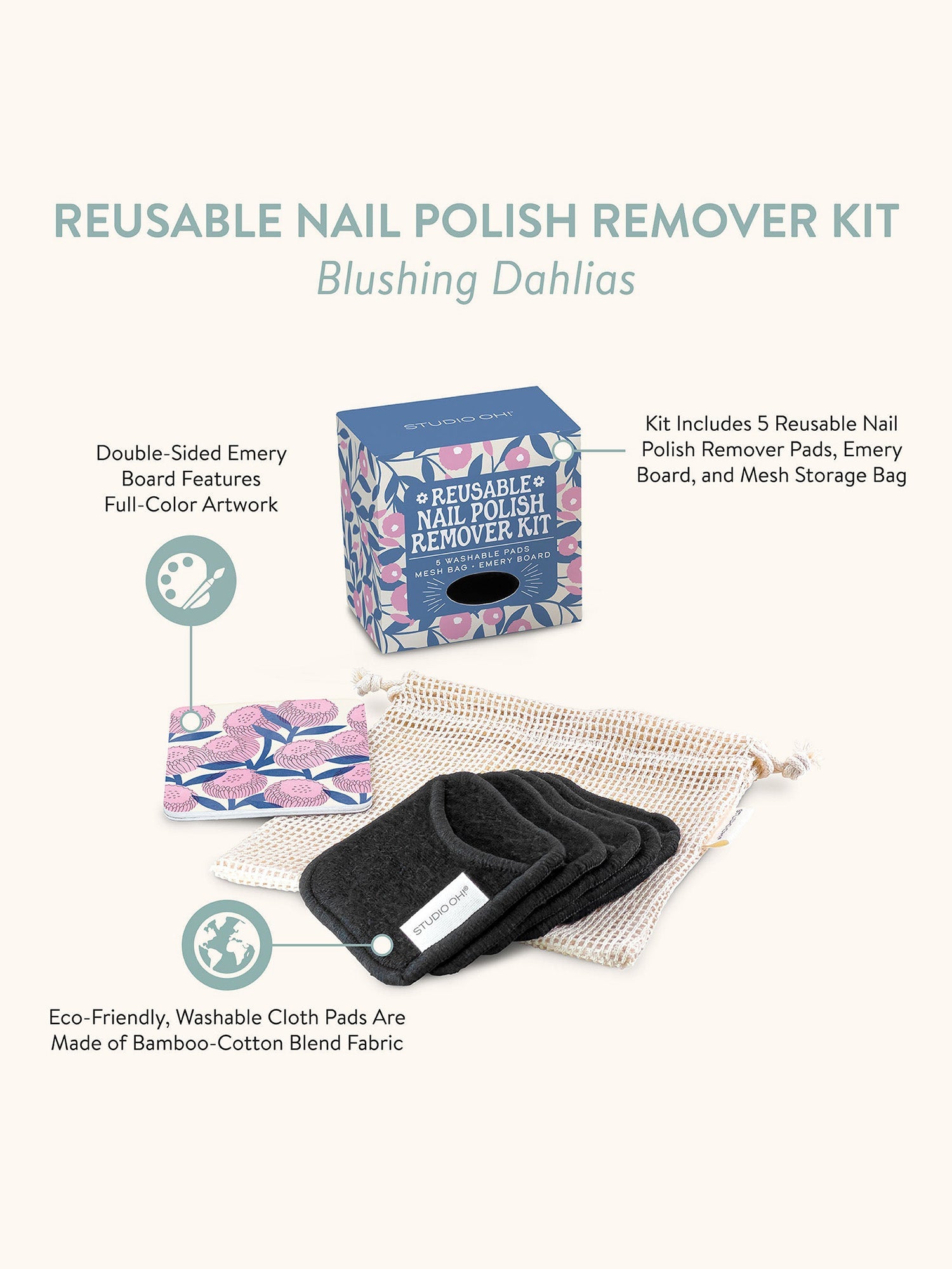Blushing Dahlias Reusable Nail Polish Remover Kit